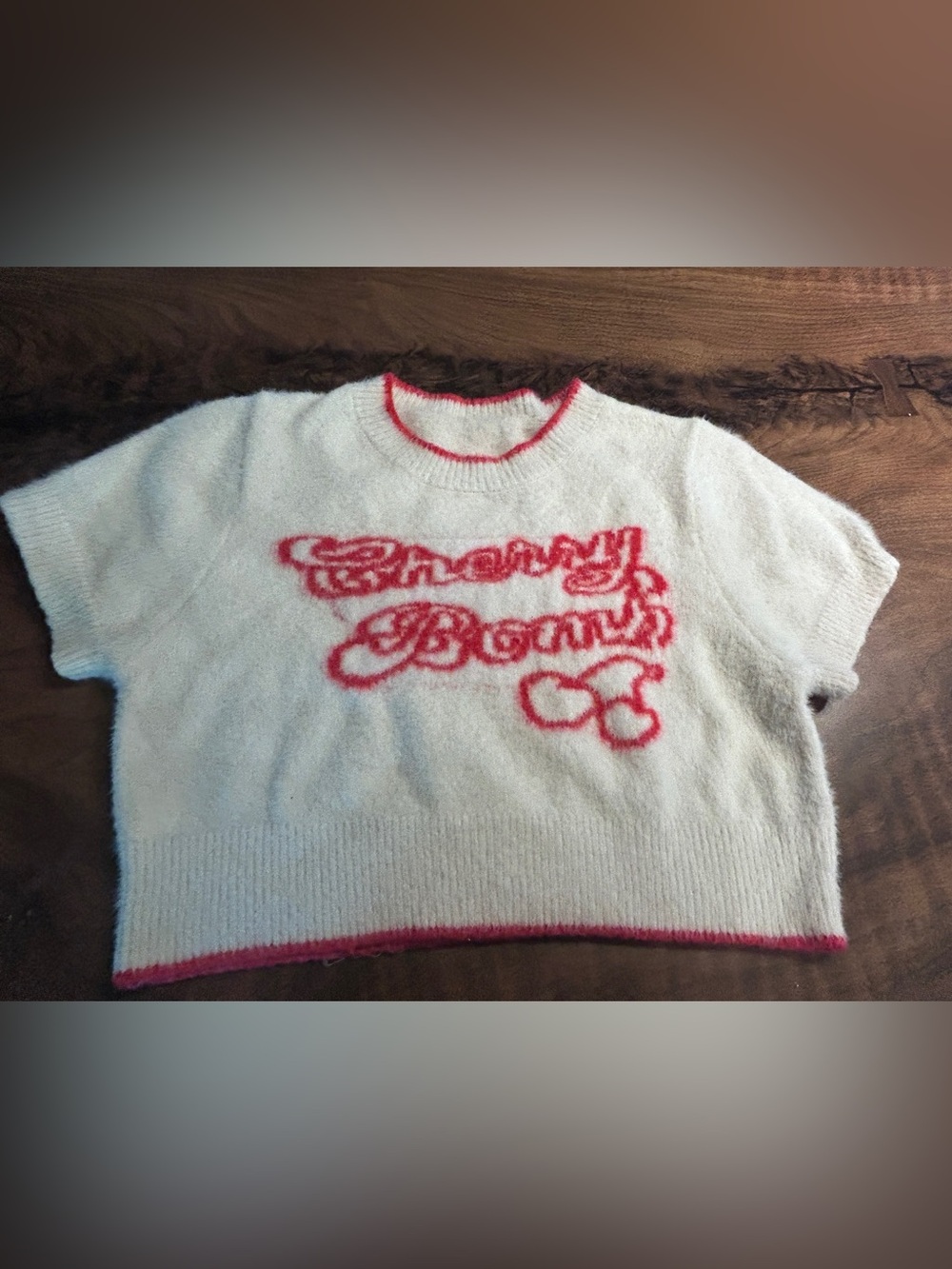Shein Cherry Bomb Cropped Fuzzy Sweater